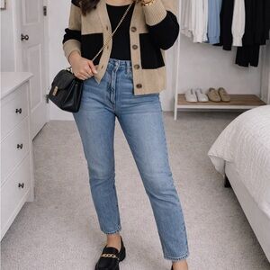 Old Navy Black and Tan Colorblock Button-Up Cardigan